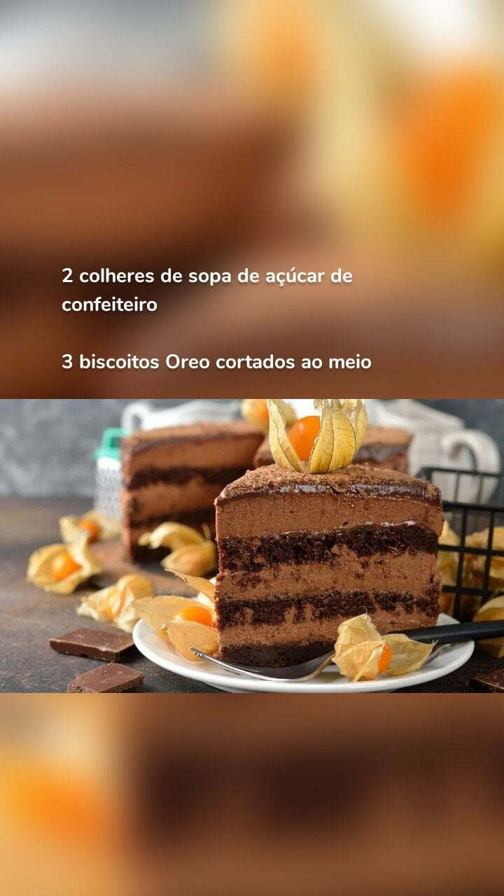 2 colheres de sopa de açúcar de confeiteiro 3 biscoitos Oreo cortados ao meio