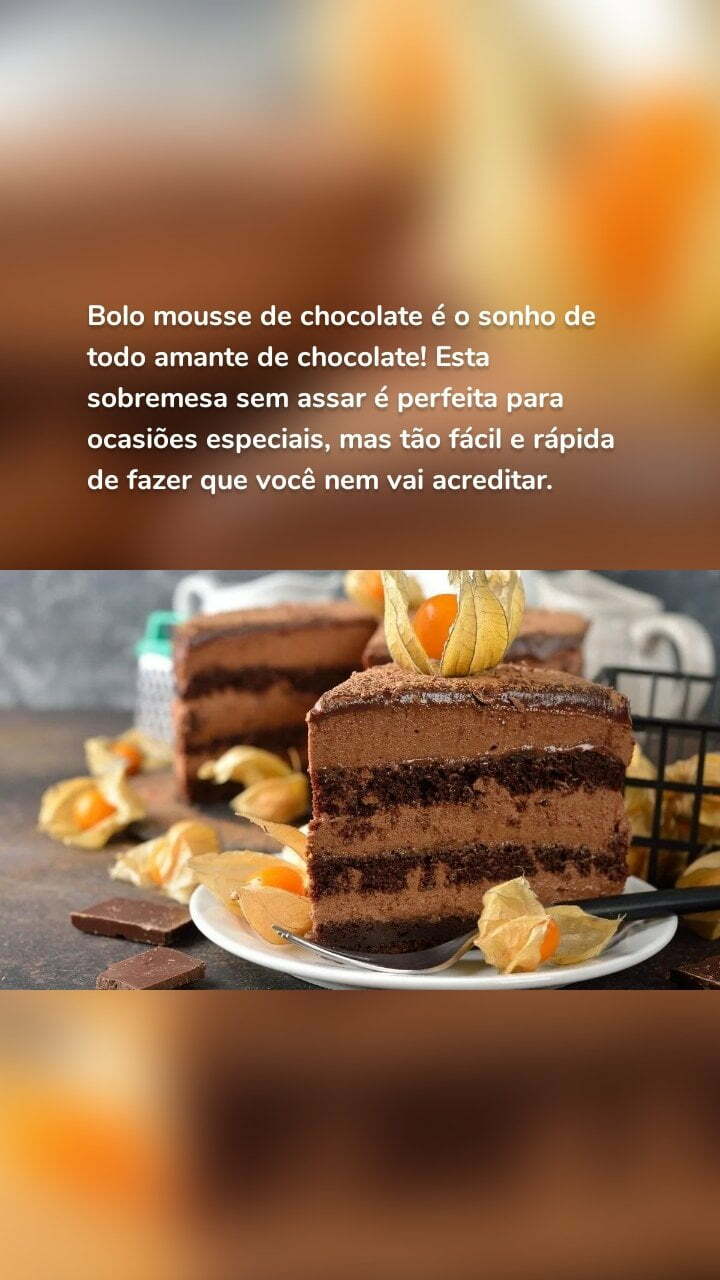 Bolo mousse de chocolate é o sonho de todo amante de chocolate! Esta sobremesa sem assar é perfeita para ocasiões especiais, mas tão fácil e rápida de fazer que você nem vai acreditar.
